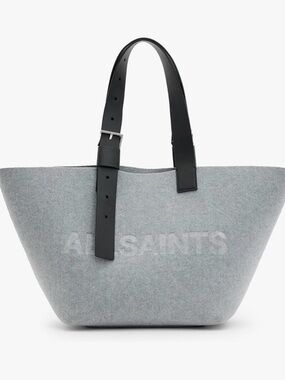 NWOT ALLSAINTS ANIK Light Grey Felt Tote with Black Leather Adjustable Straps